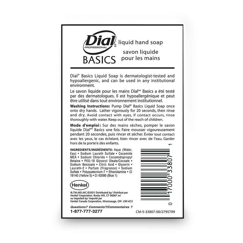Dial Professional Basics MP Free Liquid Hand Soap, Honeysuckle, 3.78 L Refill Bottle, 4/Carton (DIA33809)