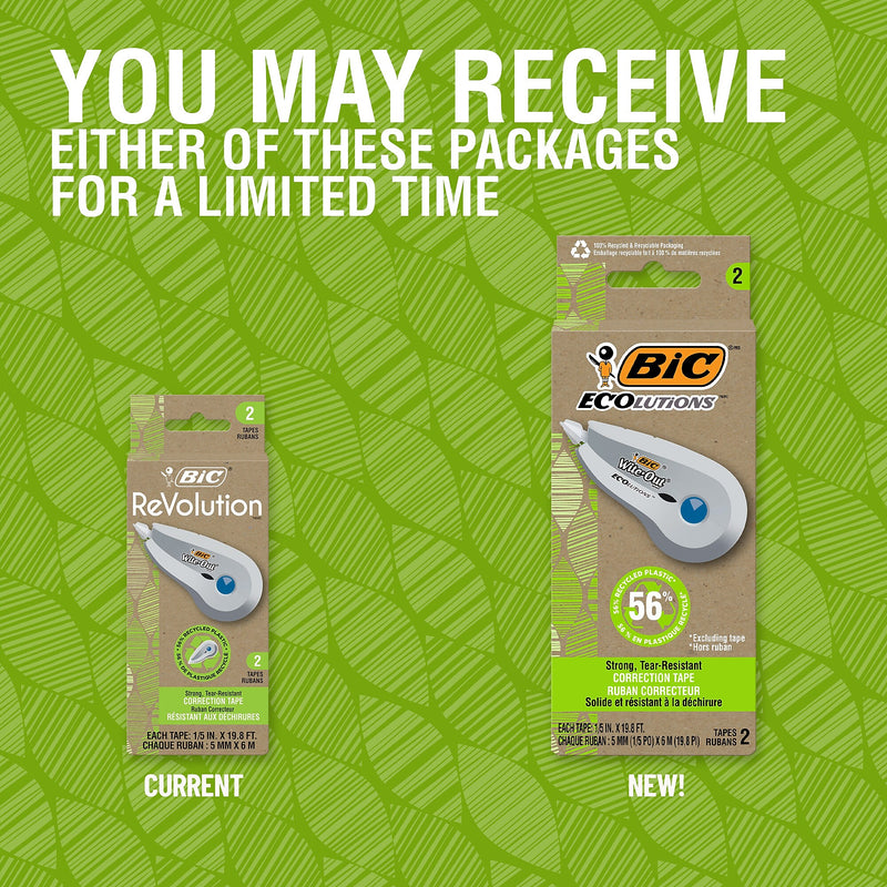 BIC Ecolutions Wite-Out Brand Correction Tape, White, 2/Pack (WOET21-WHI)
