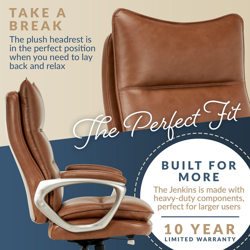 La-Z-Boy Jenkins Bonded Leather Swivel Executive Big & Tall Chair, Brown (60075-CAM)