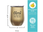 Baudville Cheers! Cheers to You Wine Tumbler, Gold Metallic, 12 oz. (79956)