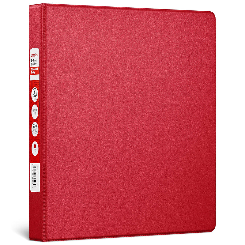 Staples 1" 3-Ring Non-View Binder, D-Ring, Red (55364/26290)