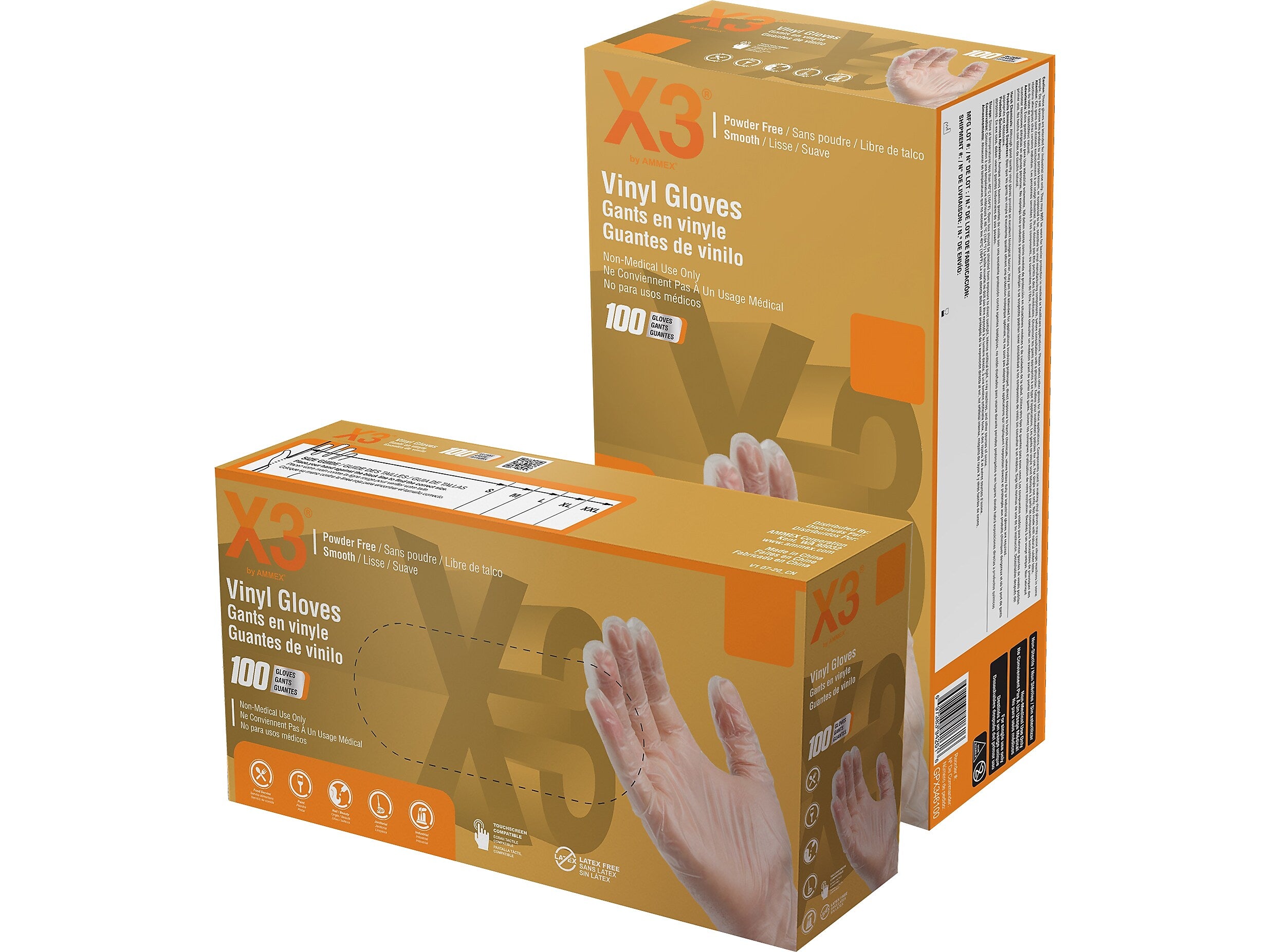 X3 Powder Free Vinyl Gloves, Latex Free, Clear, XL, 100/Box (GPX348100)