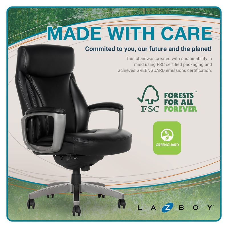 La-Z-Boy Arcadian Ergonomic Bonded Leather Swivel Executive Chair, Black (60009)