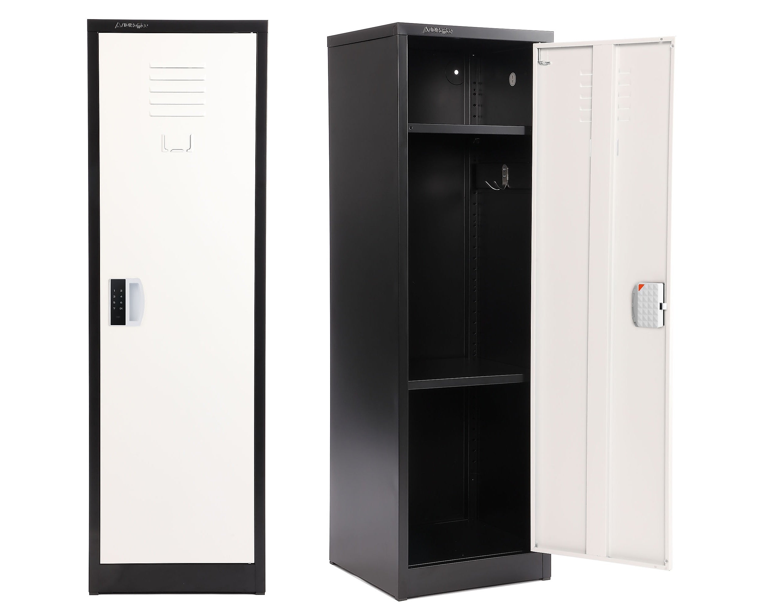 AdirOffice 48"H Single Tier Black/White Storage Locker (ADI629-01-B-W-DL)