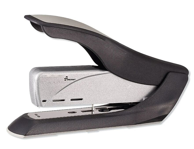AbilityOne SKILCRAFT Heavy-Duty Spring-Powered Desktop Stapler, 65-Sheet Capacity, Black/Silver (NSN5668656)