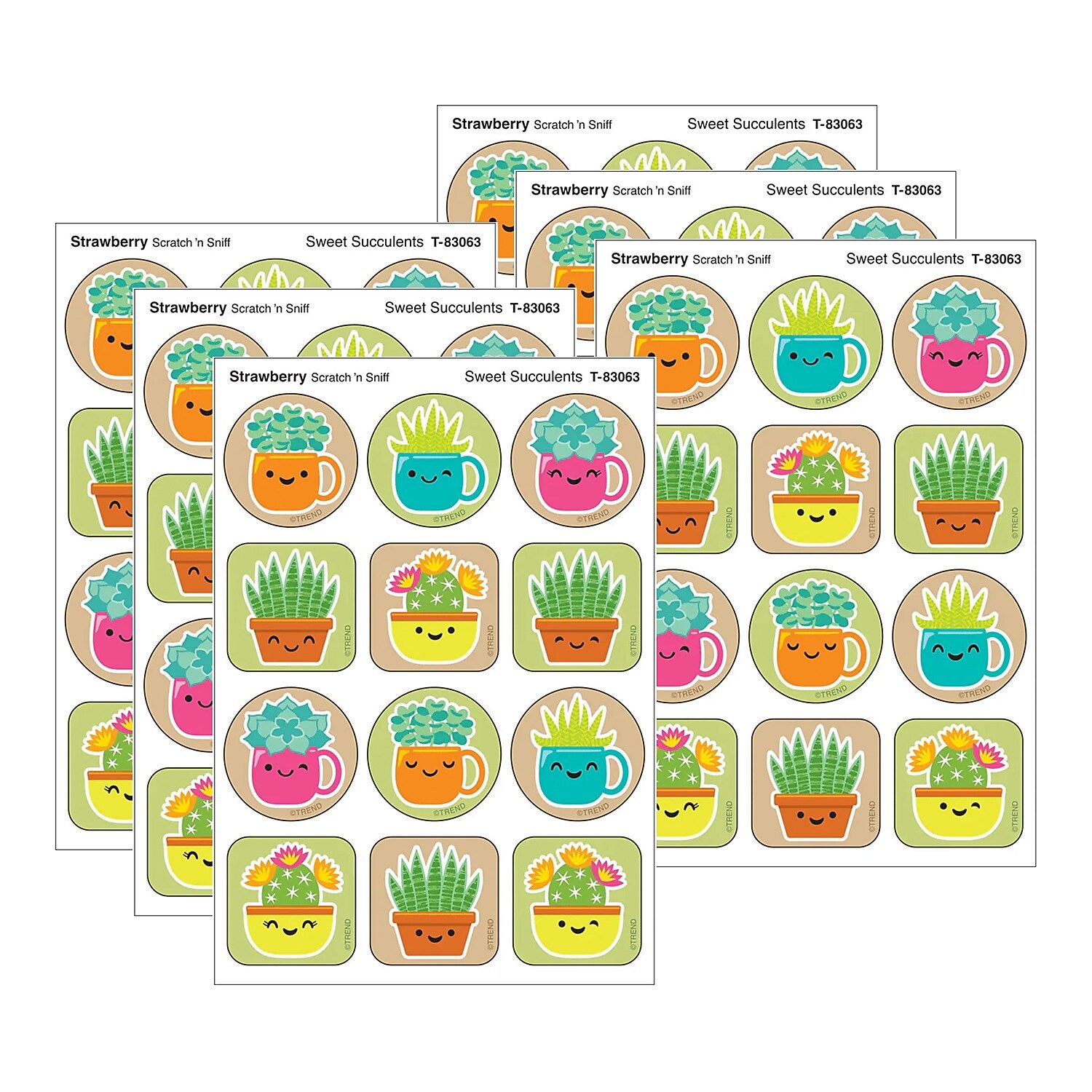 Trend Enterprises Sweet Succulents Strawberry Scent Scratch 'n Sniff Stinky Stickers, Multicolored, 48/Pack, 6/Packs/Bundle