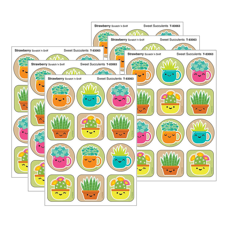 Trend Enterprises Sweet Succulents Strawberry Scent Scratch 'n Sniff Stinky Stickers, Multicolored, 48/Pack, 6/Packs/Bundle