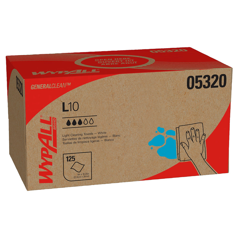 WypAll GeneralClean L10 Paper Cleaning Wipers, 10.5" x 9", White, 125 Wipers/Box (05320)