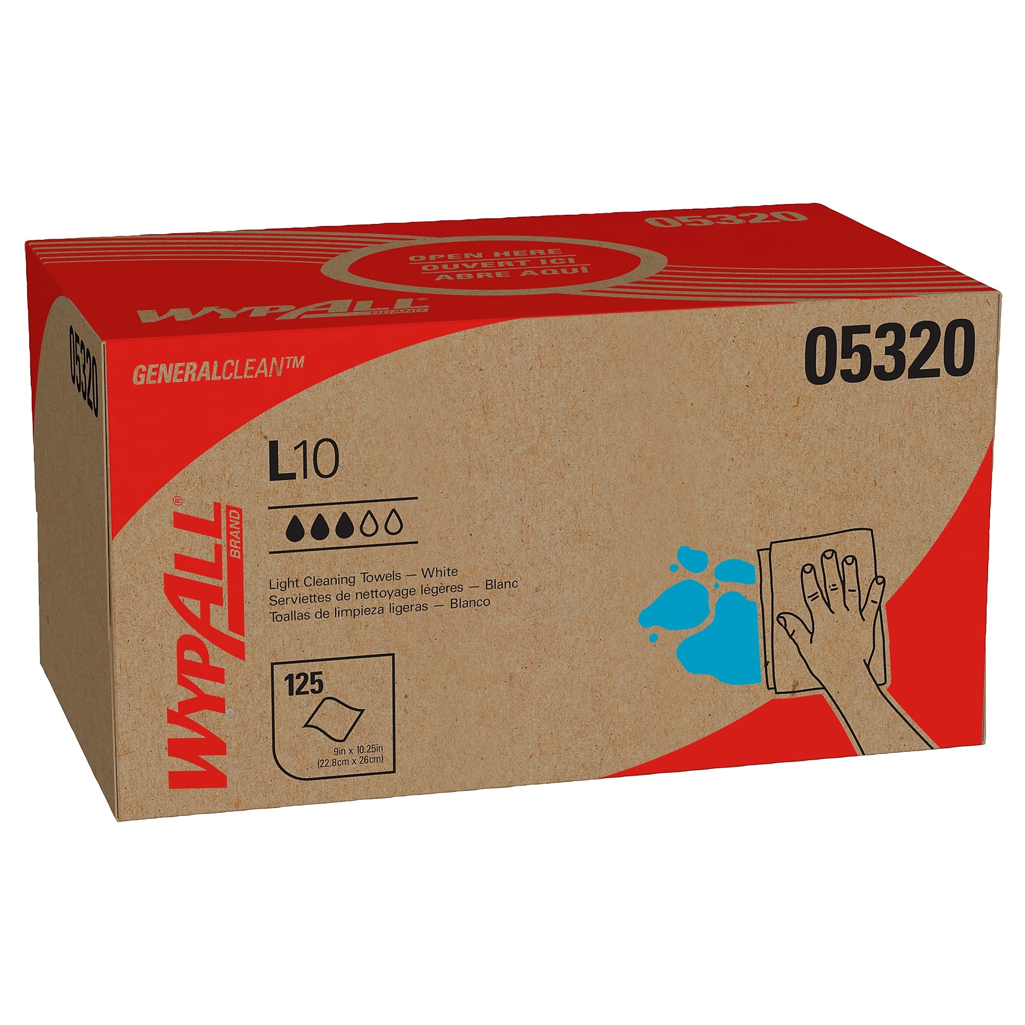 WypAll GeneralClean L10 Paper Cleaning Wipers, 10.25" x 9", White, 125 Wipers/Box, 18/Carton (05320)