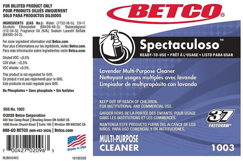 Betco Spectaculoso Secondary Label, 24/Pack (10039000)