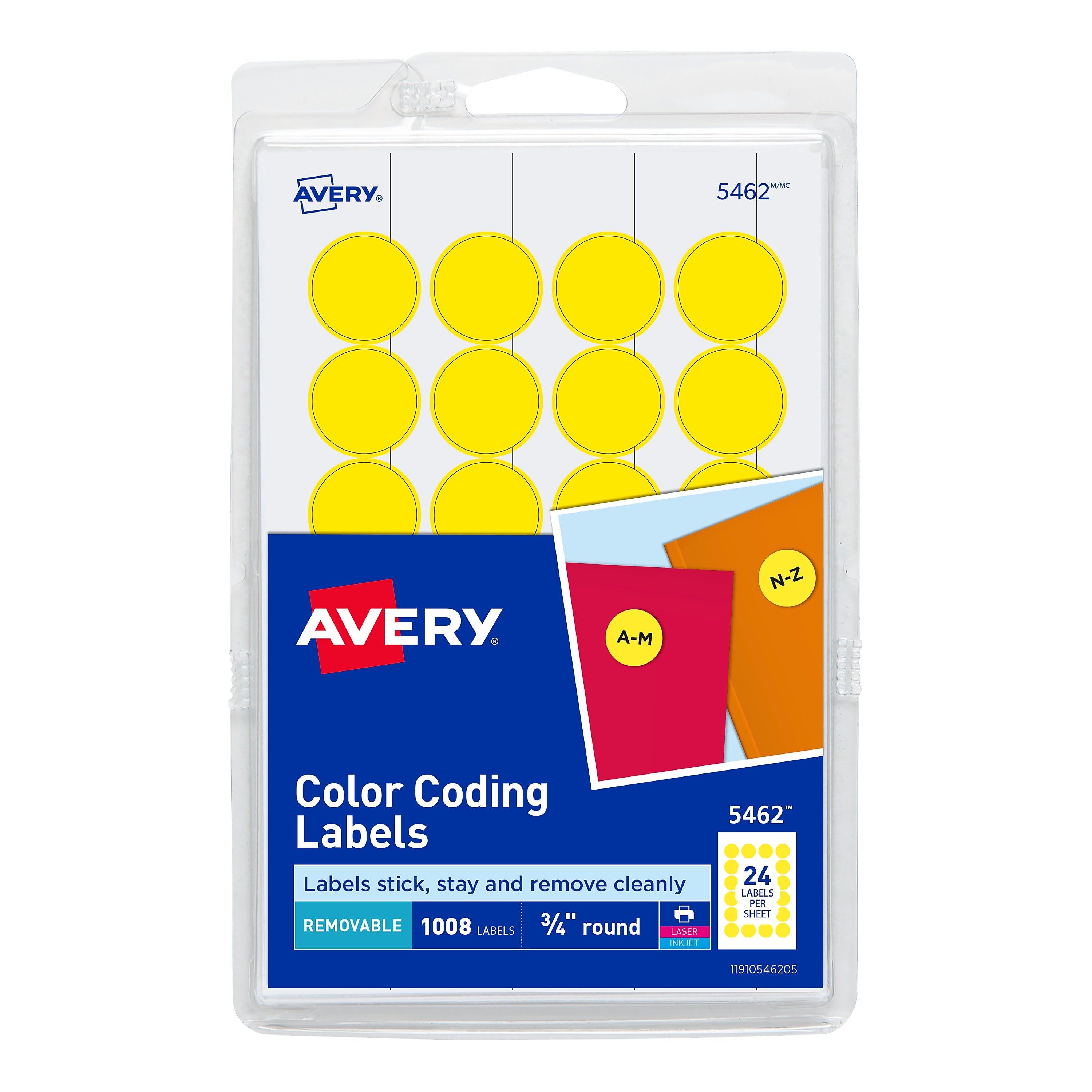 Avery Laser/Inkjet Color-Coding Labels, 3/4" Dia, Yellow, 1,008 Labels/Pack (5462)