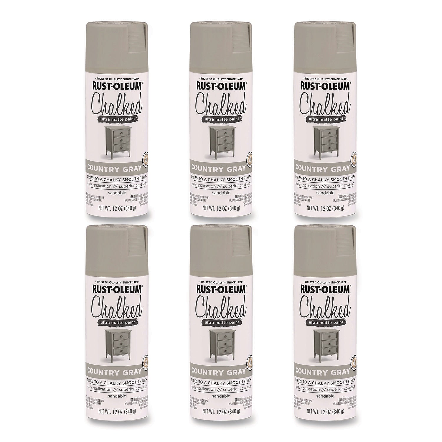 Rust-Oleum Chalked Paint, Country Gray, 12 oz., 6/Carton (302593)