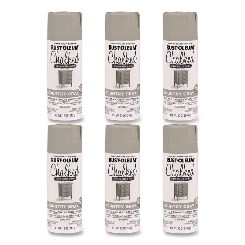 Rust-Oleum Chalked Paint, Country Gray, 12 oz., 6/Carton (302593)