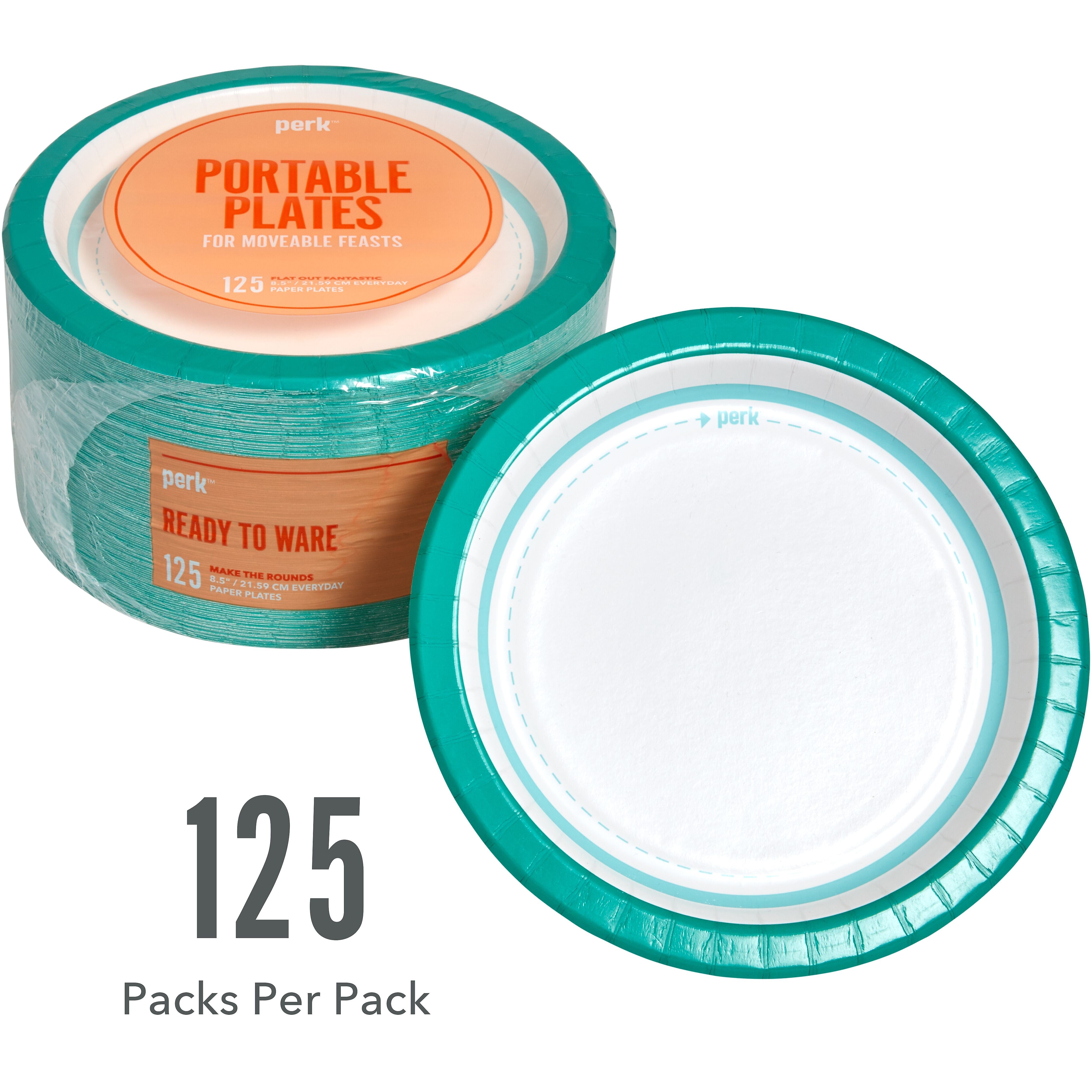Perk™ Medium-Weight Paper Plates, 8.5", Teal/White, 125/Pack (PK54329)