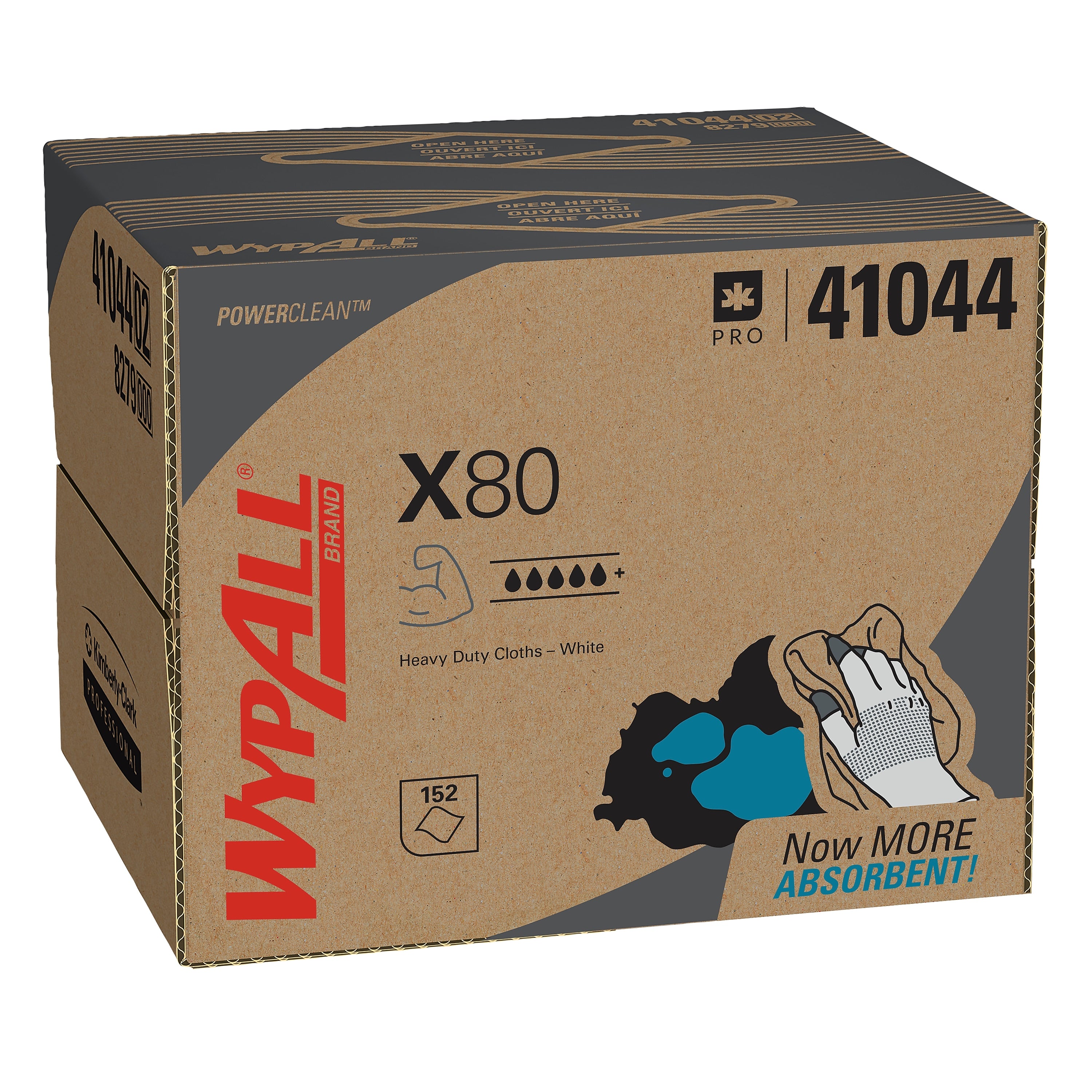 WypAll PowerClean X80 Cloths, 11.1" x 16.8", White, 152 Sheets/Box (41044)