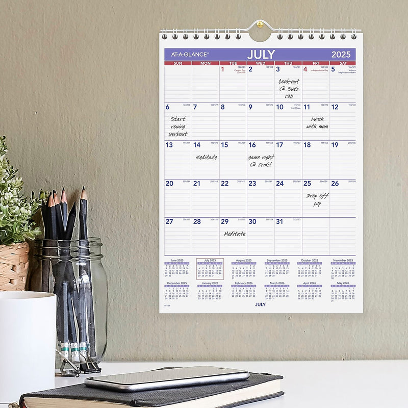 2025-2026 AT-A-GLANCE 8" x 11" Academic Monthly Wall Calendar, Purple/Red (AY1-28-26)