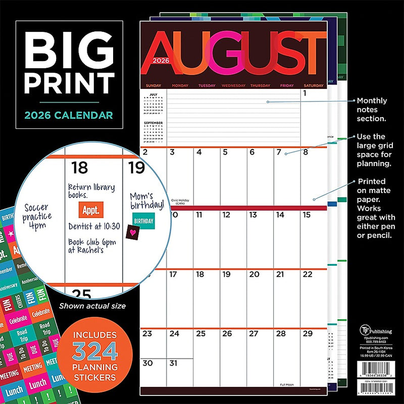2026 TF Publishing Big Print 12" x 12" Monthly Wall Calendar (26-1104)