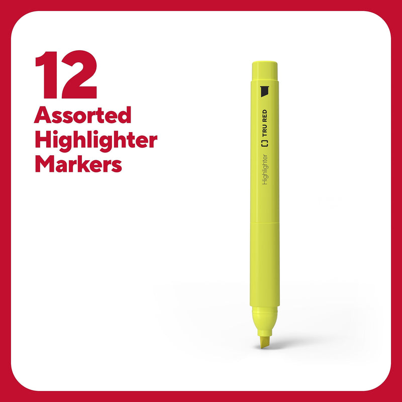 TRU RED™ Pocket Stick Highlighter with Grip, Chisel Tip, Assorted, 12/Pack (TR54586)