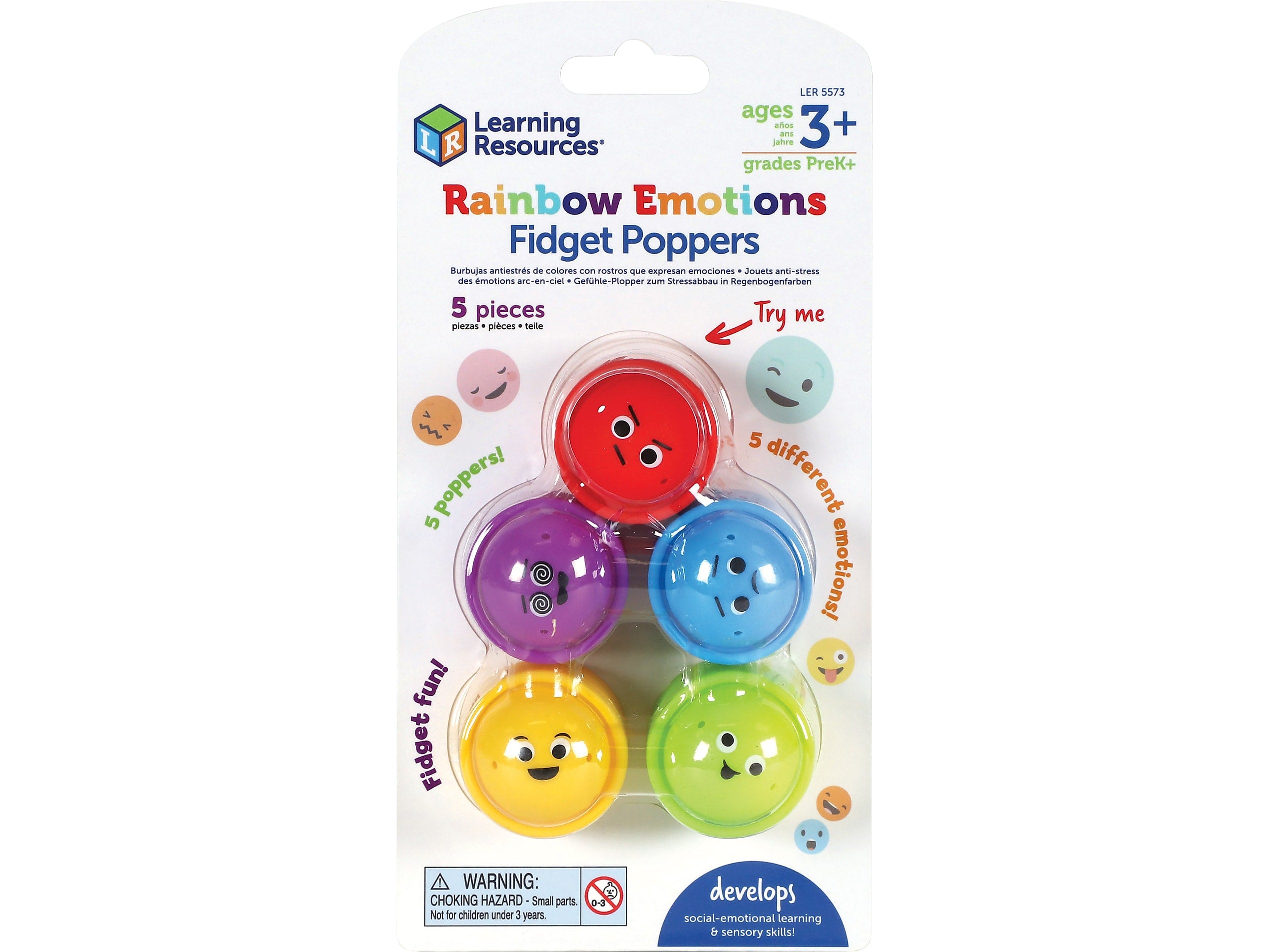Learning Resources Rainbow Emotion Fidget Poppers, 5/Pack (LER5573)