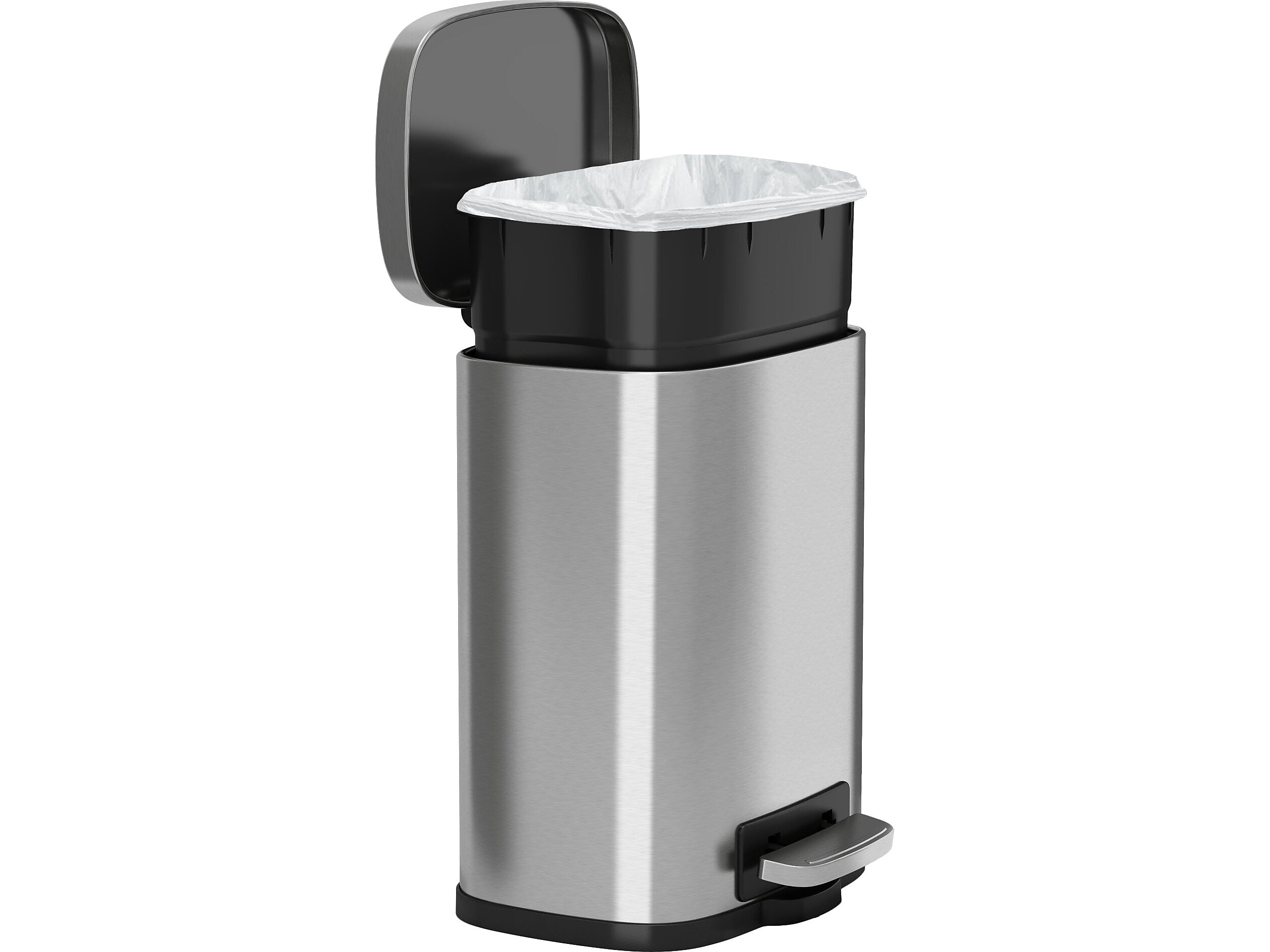 HLS Commercial Stainless Steel Step Trash Can with Hinged Lid, 1.32-Gallon, Silver (HLSS01R)
