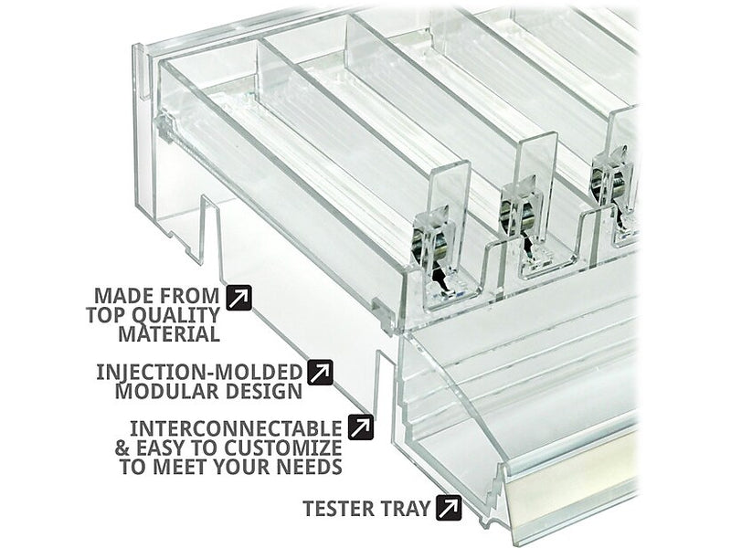 Azar 3.5" x 12" Pegboard 6-Compartment Cosmetic Tray with Tester Tray, Clear, 2/Pack (225840-TESTER-6COMP-2PK)