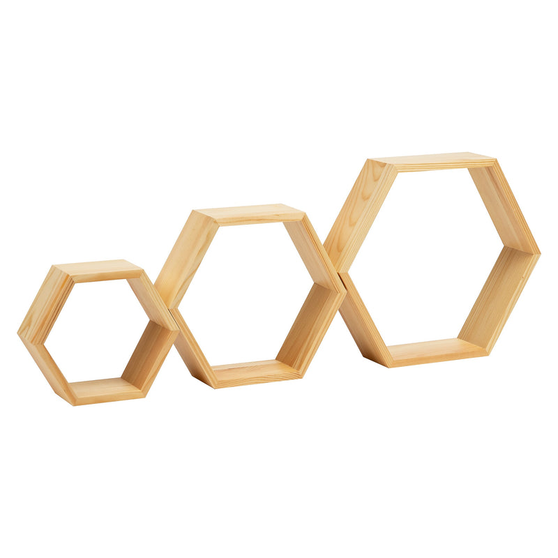 Mind Reader 3-Shelf Mouted Honeycomb Hexagon Floating Shelves, 12" x 3.13" x 13.75" (WWALL3PC-BRN)