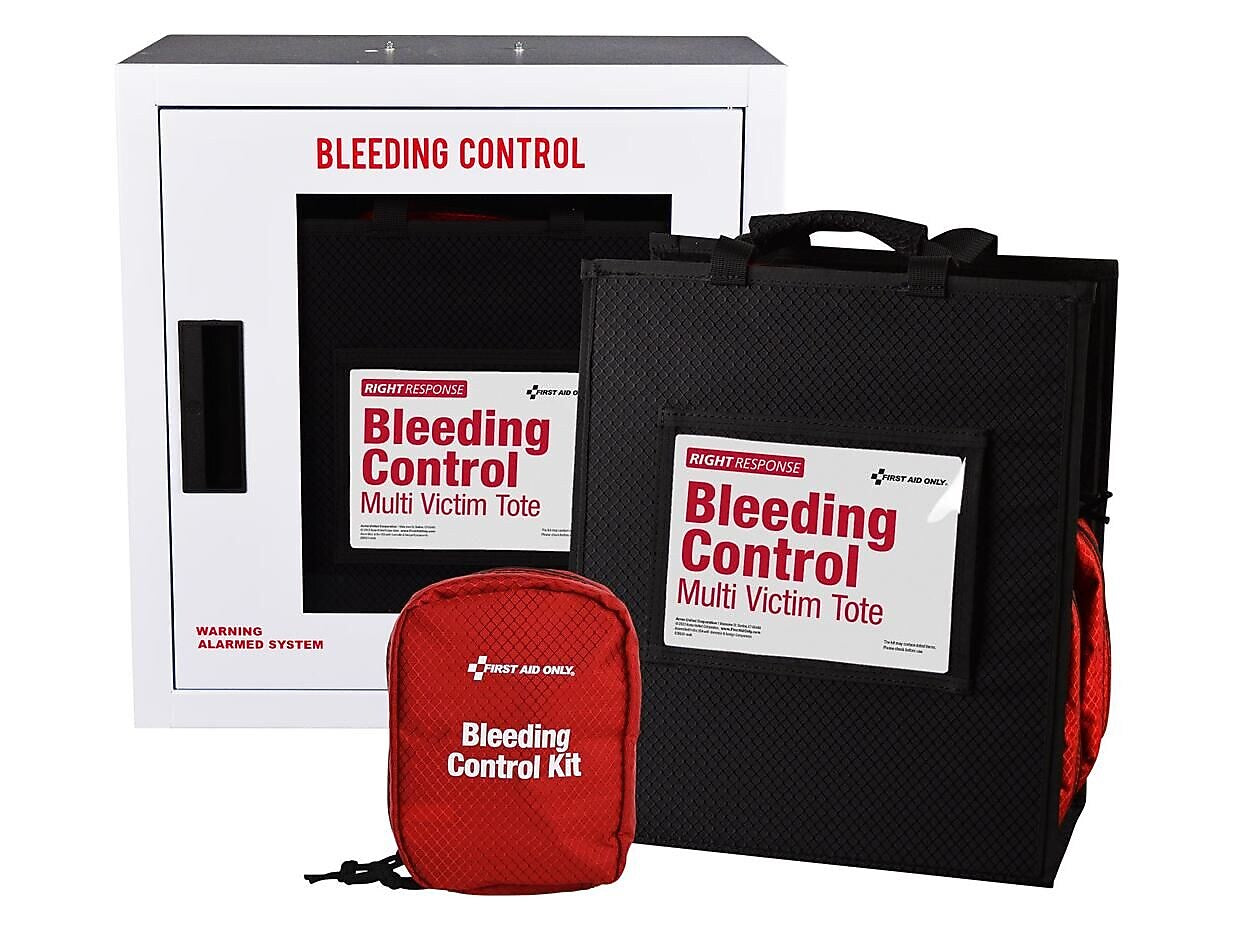 First Aid Only Right Response Bleeding Control Cabinet with Multiple Victim Tote, California AB2260, with Alarm (91522)