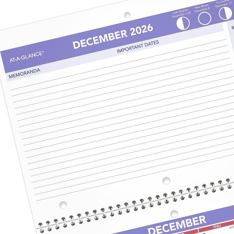 2025-2026 AT-A-GLANCE 11" x 8" Academic Monthly Desk or Wall Calendar, Purple/Red (SK16-16-26)