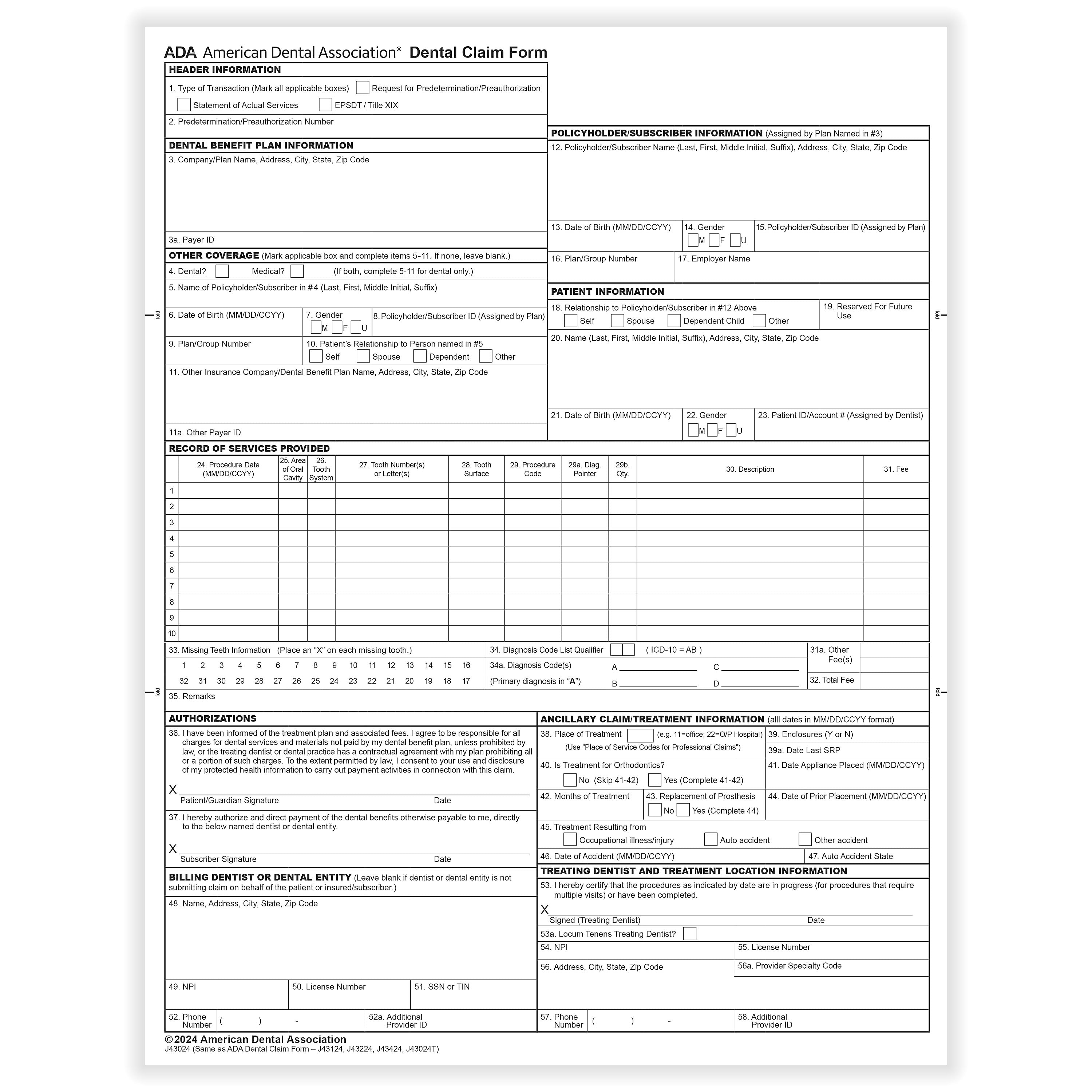 ComplyRight 2024 ADA Dental Claim Forms, 500 Forms/Pack (20241500)