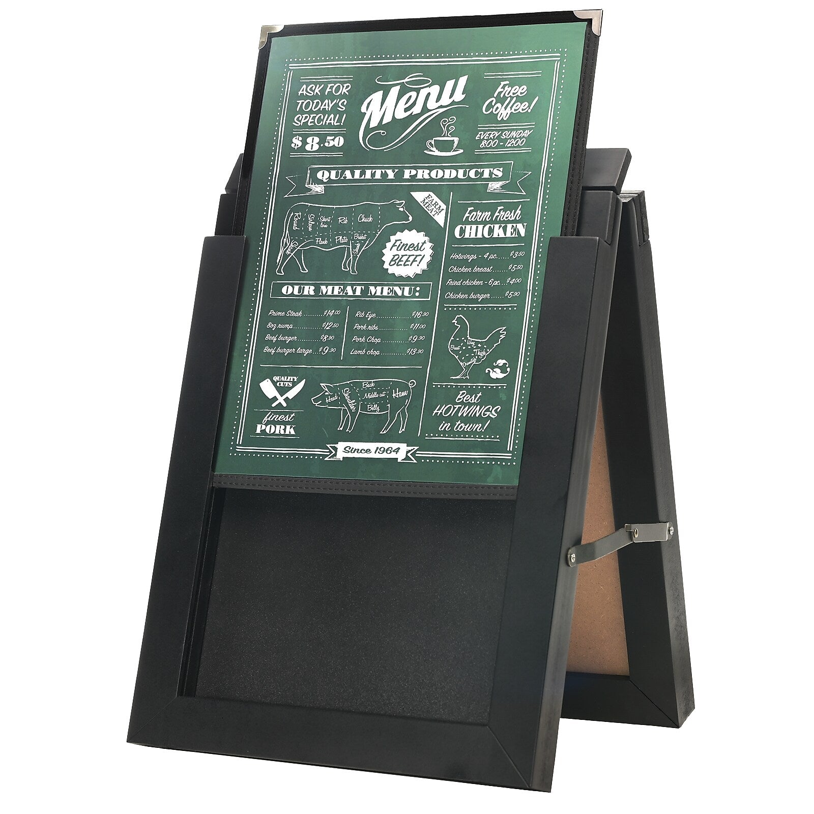 Excello Global Products Double-Sided Tabletop A-Frame Chalkboard and Menu Holder, 11" x 14", Black (EGP-MENU-AFRAME)