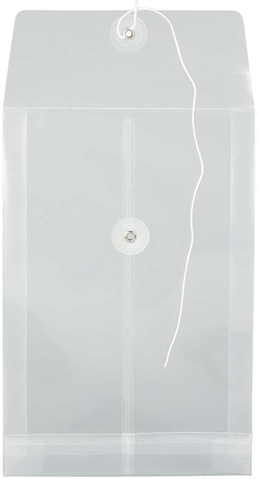 JAM Paper Premium Plastic Filing Envelope with Button & String Closure, Clear, 3/Pack (472B1CLX3)
