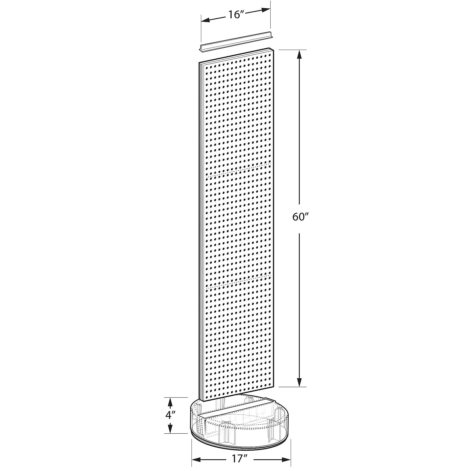 Azar Displays 60” x 16” Two-Sided Pegboard Floor Display On a Revolving Round Studio Base, Pink  (700780-PNK)