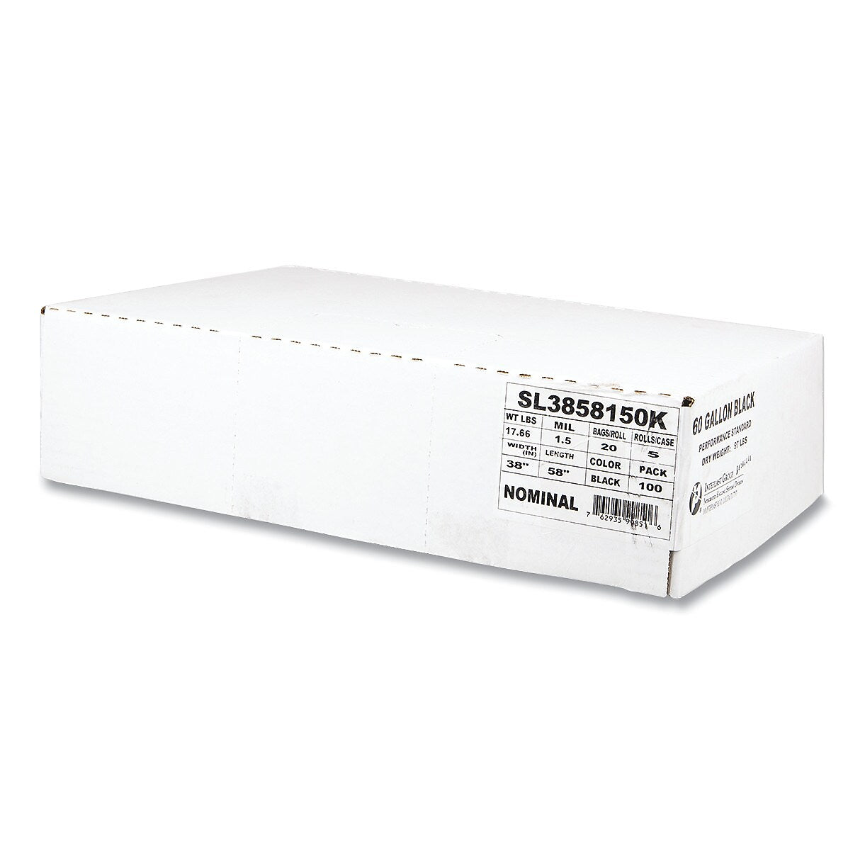 Interplast Linear Low Density Polyethylene, LLDPE, 1.5 mil Black 38X58 , 20 Bags/Roll 5 Rolls/Case