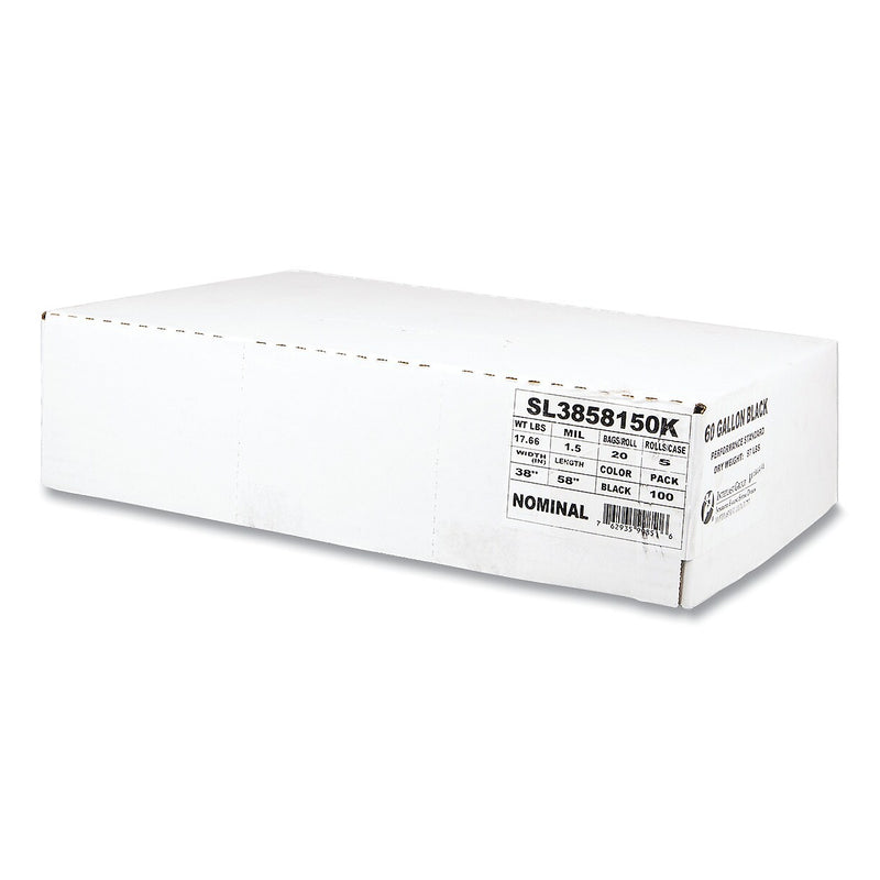 Interplast Linear Low Density Polyethylene, LLDPE, 1.5 mil Black 38X58 , 20 Bags/Roll 5 Rolls/Case
