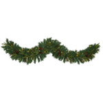 Nearly Natural 6-ft Mixed Pine Artificial Christmas Garland with 35 Clear LED Lights, Berries and Pinecones (W1108)