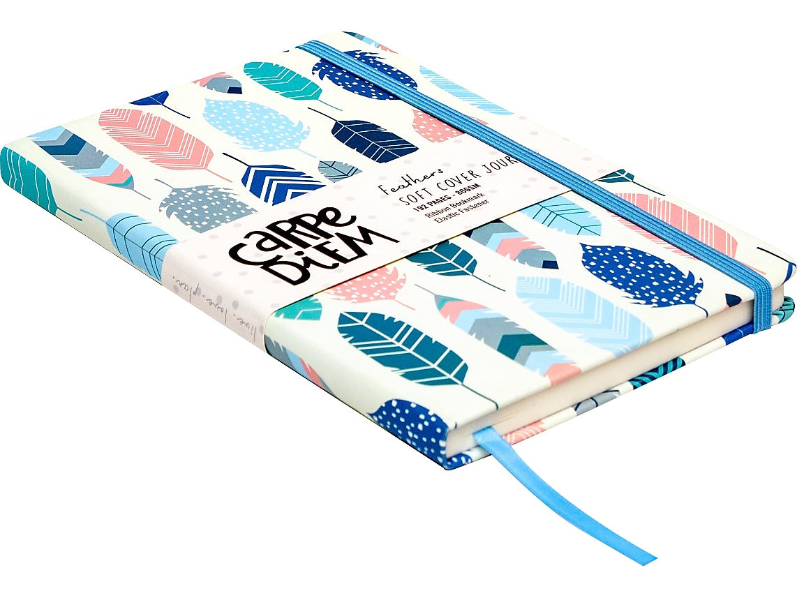 Carpe Diem Feathers Journal, 5.24" x 8.27", Wide-Ruled, Multicolor, 192 Pages (9373-CD)