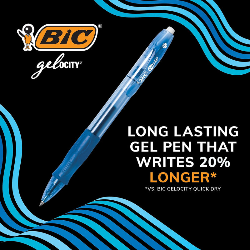 BIC Gel-ocity Original Retractable Gel Pens, Medium Point, 0.7mm, Black Ink, Dozen (31563)