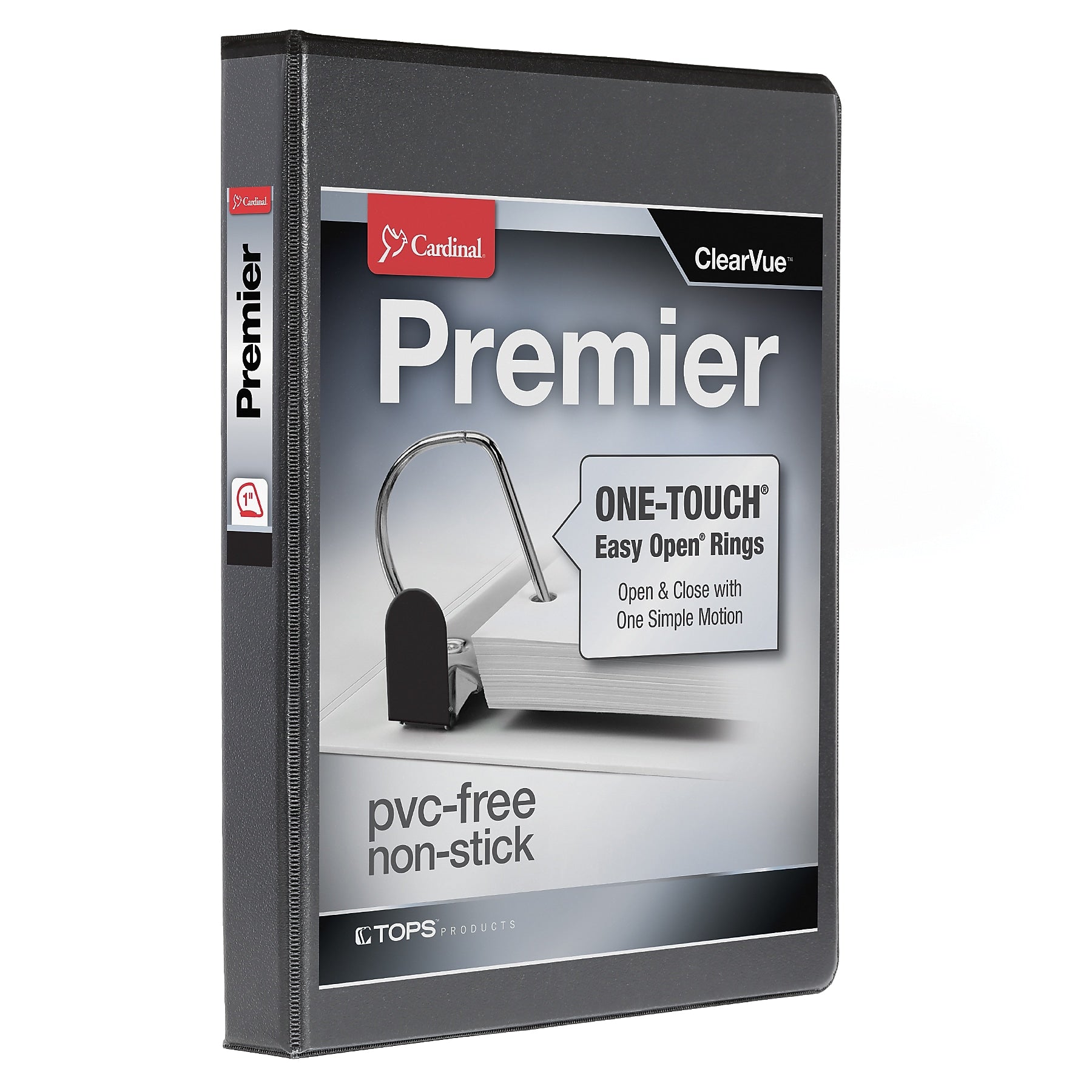 Cardinal Premier ClearVue 1" 3-Ring Non-View Binders, D-Ring, Black (10301)