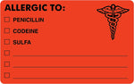 Tabbies "ALLERGIC TO:" Medical Labels, 2.5" x 4", Fluorescent Red, 100/Roll (TAB00488)