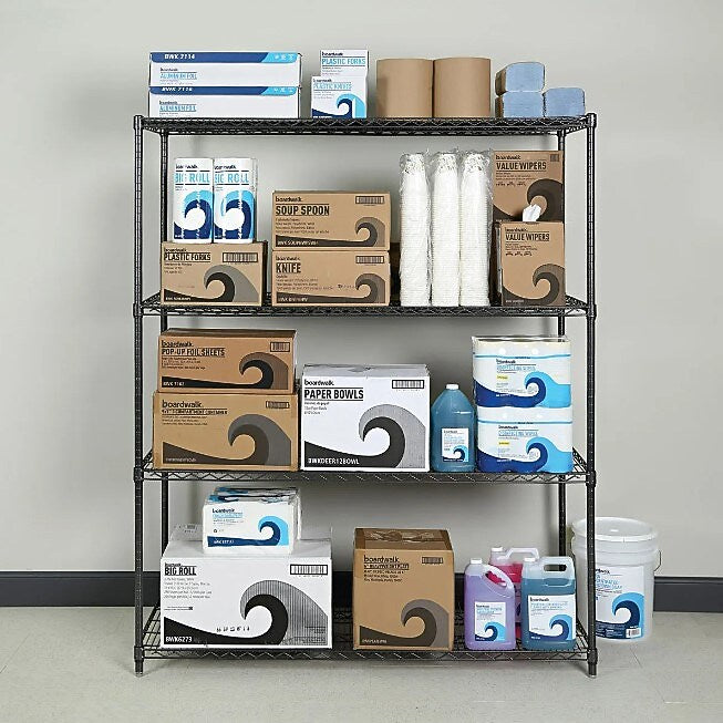 Alera All-Purpose Wire Shelving Starter Kit, 4-Shelf, 60 X 24 X 72, Black Anthracite+