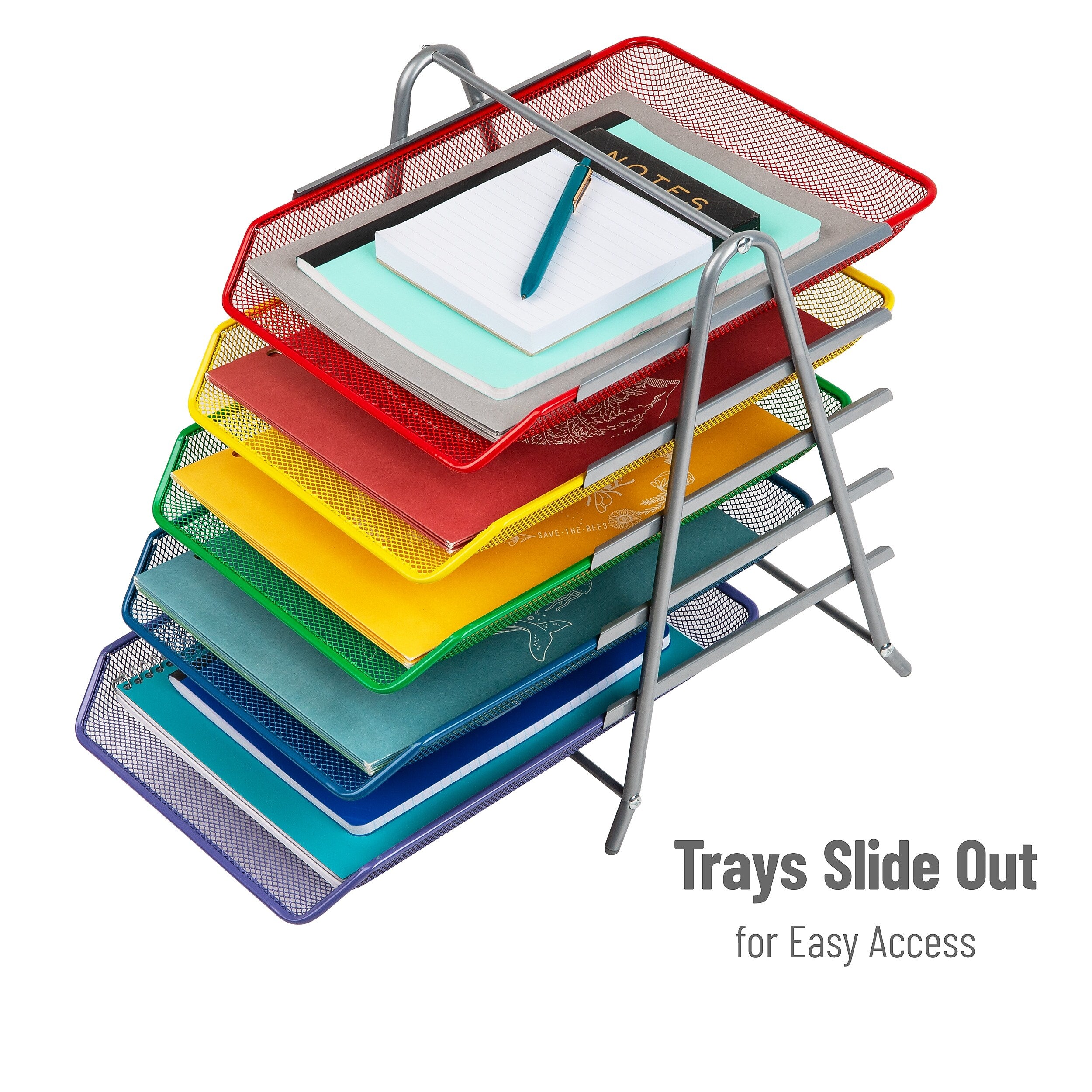 Mind Reader 5-Compartment Metal Desk Tray, Multicolor (5TPAPER-ASST)