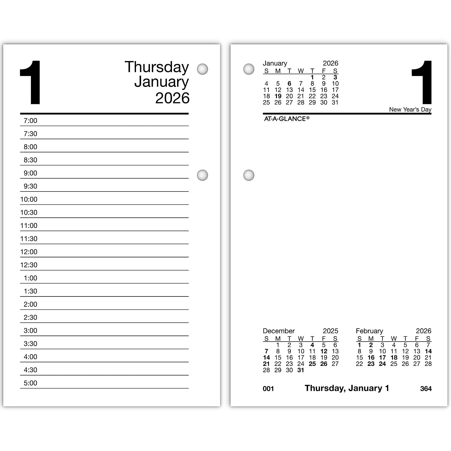 2026 AT-A-GLANCE 6" x 3.5" Daily Calendar Refill Pages, White/Black (E717R-50-26)