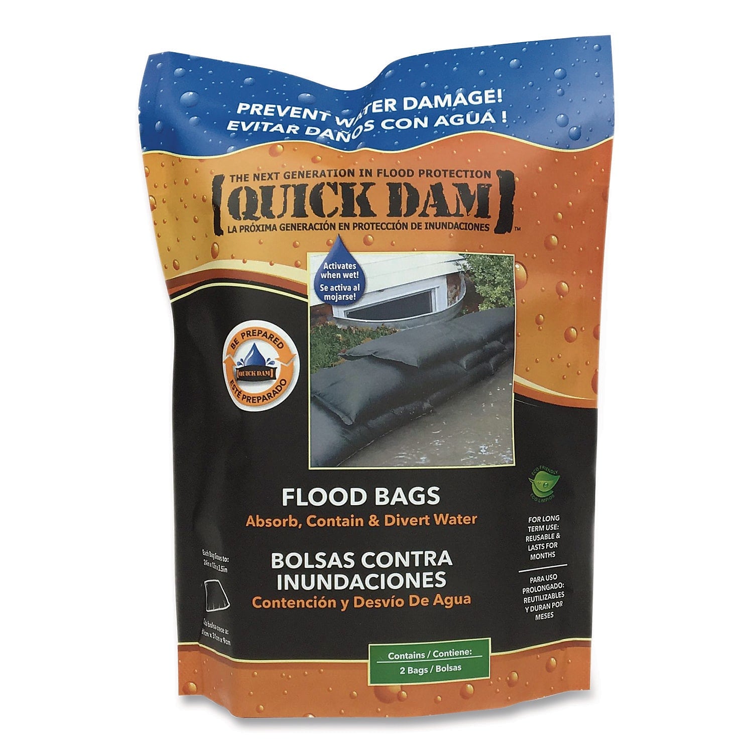 Quick Dam Water Flood Barriers, 12" x 24" x 3.5", 2/Pack (QD1224-2)
