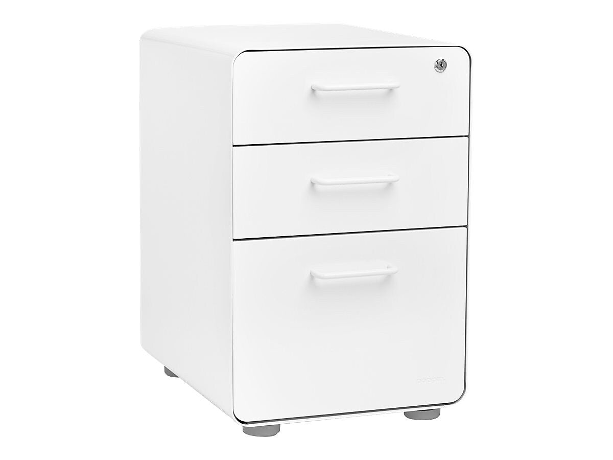 Poppin Stow 3-Drawer Mobile Vertical File Cabinet, Letter/Legal Size, Lockable, 24"H x 15.75"W x 20"D, White (100425)