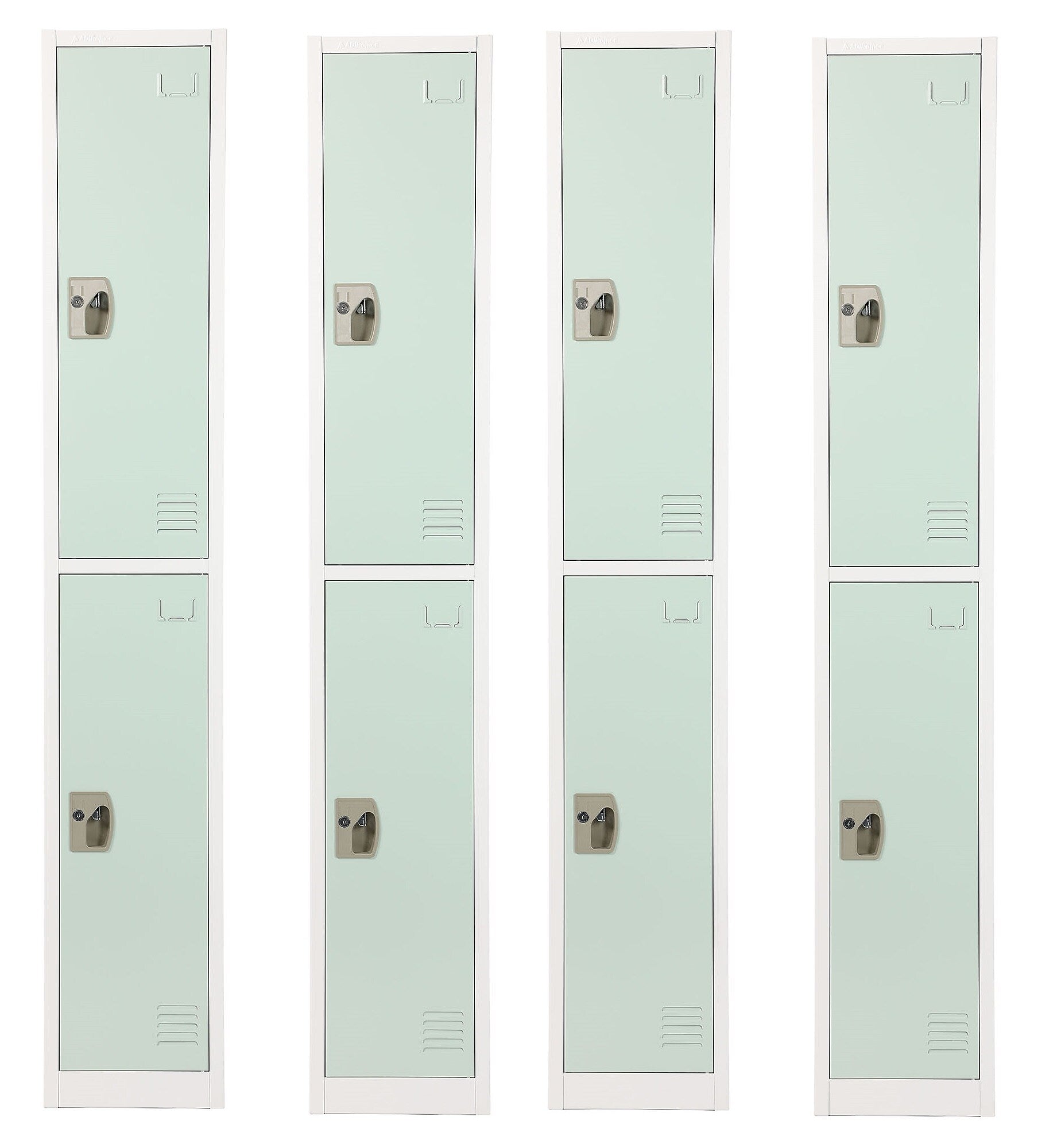 AdirOffice 72" 2-Tier Misty Green Storage Locker, 4/Pack (ADI629-202-MGRN-PKG-4)
