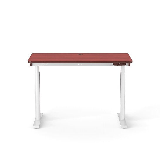 VersaDesk PowerLift 48"W Electric Rectangular Adjustable Standing Desk, Cherry/White (PLSDR4824-WC-APP)