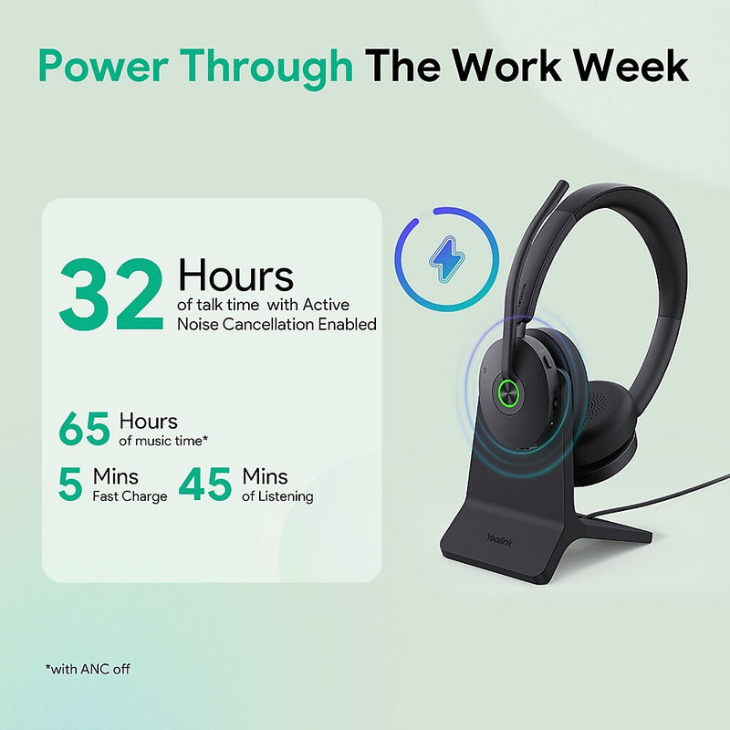Yealink BH Wireless Noise Canceling Bluetooth Stereo Computer Over-the-Ear Headset, UC Certified (1208684)