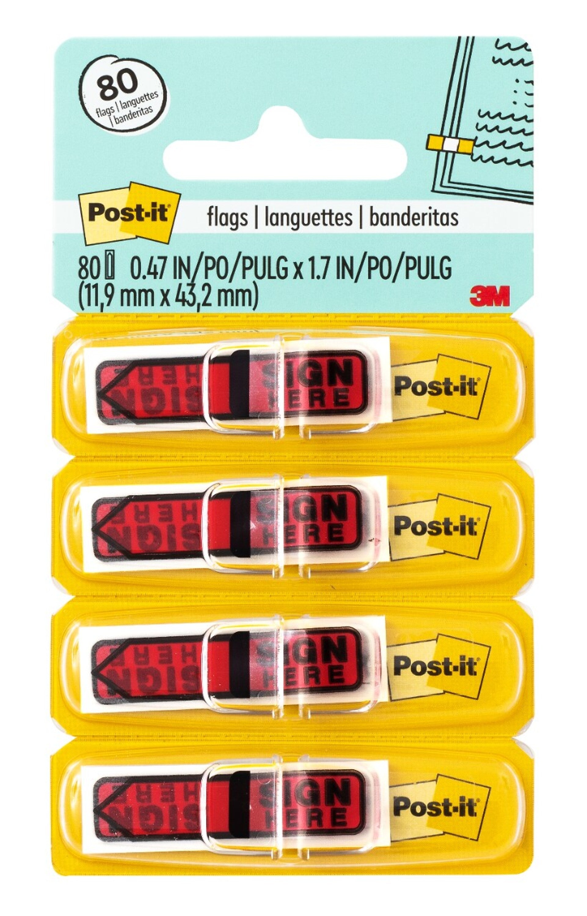 Post-it 'Sign Here' Message Flags, .47" Wide, Red, 80 Flags/Pack (684-RDSH)