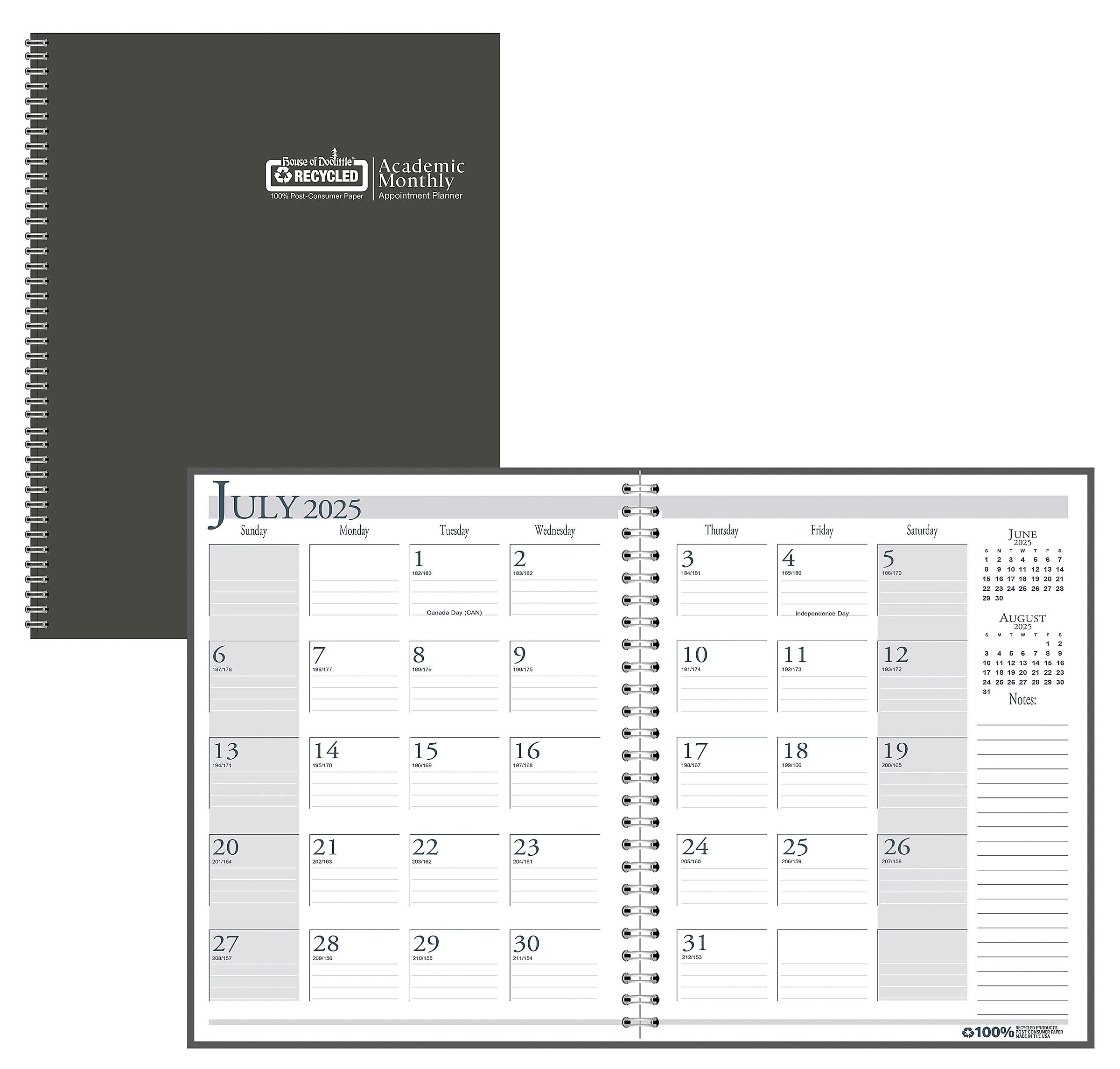2025-2026 House of Doolittle 8.5" x 11" Academic Year Monthly Planner, Charcoal (226503-26)