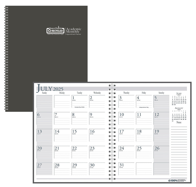 2025-2026 House of Doolittle 8.5" x 11" Academic Year Monthly Planner, Charcoal (226503-26)